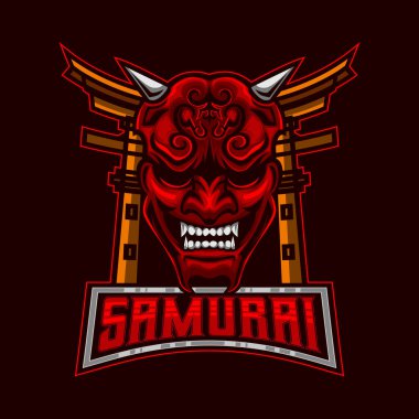 Samuray E-Sport Logosu. Maskot Ronin Samuray Maskesi Kızgın Yüz Logosu Simge Şablonu
