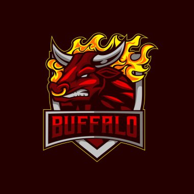 Bull Buffalo Logosu. Boğa Kafa Maskotu E-Sport Kalkanlı Logo Spor ve Oyun logosu Konsepti
