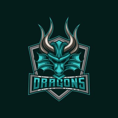 Dragon E-Sport Logosu. Ejderha Başı Maskot Logosu Tasarım Vektör Şablonu. Rozet, Amblem ve E-Spor Logosu için Modern İllüstrasyon Kavram Tarzı ile Maskot Logosu Tasarımı.