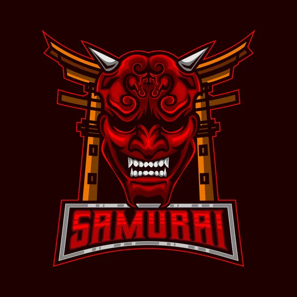 Szamuráj Sport Logó Mascot Ronin Samurai Maszk Dühös Arc Logó — Stock Vector