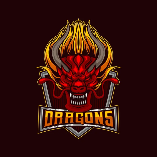 ドラゴンロゴ Dragon Sport Mascot Angry Head Logo Designベクトルマスコットテンプレート — ストックベクタ