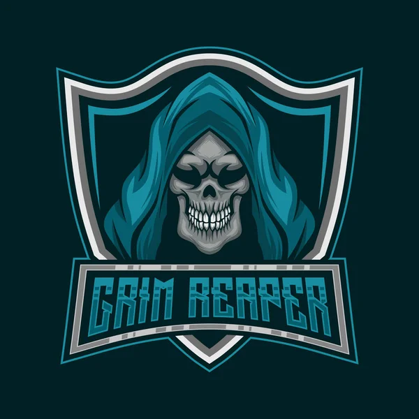 Grim Reaper Skull Logo Head Grim Reaper Mascot Sport Logo — Vettoriale Stock