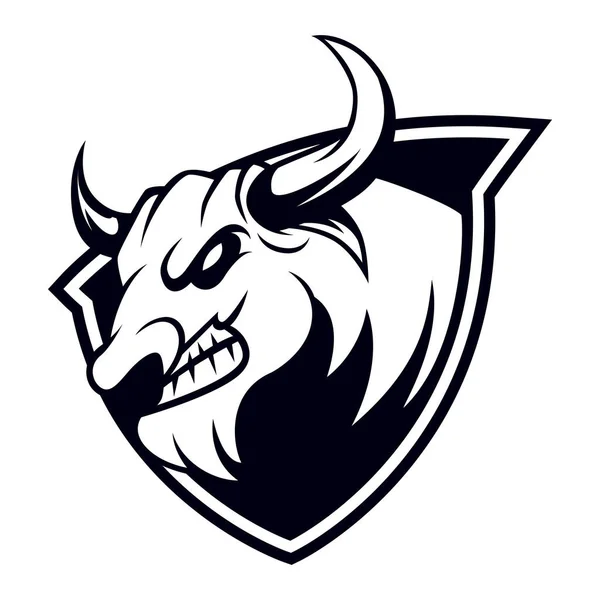 Bull Logo Design Vector Bull Shield Illustration Long Horned Icon — Stock Vector