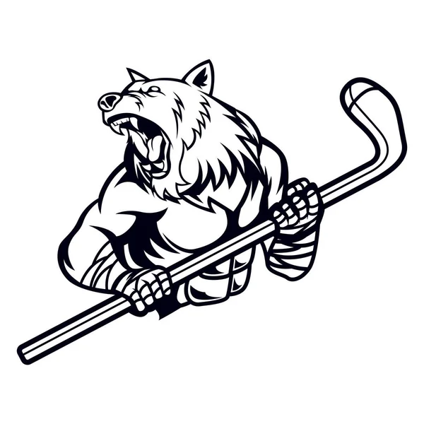 stock vector Bear Hockey Sport Vector Drawing Black And White design template