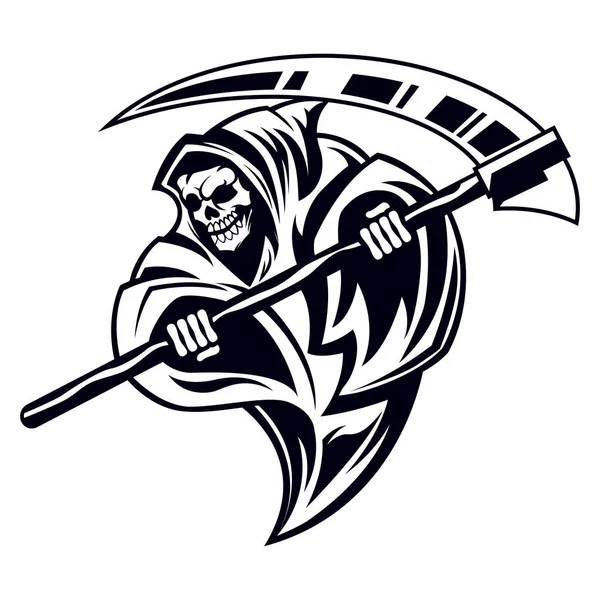 Grim Reaper Cabeza Del Cráneo Negro Blanco Logotipo Vector Plantilla — Vector de stock