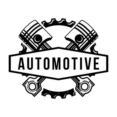 Vites ve pistonlar. dişli piston amblem logosu. Piston ve Gear elementleriyle amblem. Otomotiv şirketi için mükemmel bir logo..