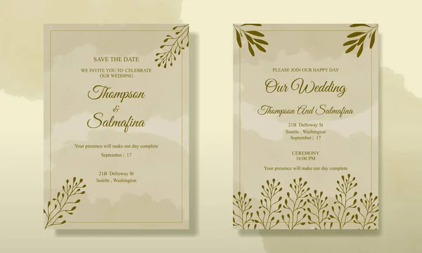 Minimalistisches Design Der Hochzeitseinladungskarte Hochzeitseinladung Floral Line Art Schöne Vorlage — Stockvektor