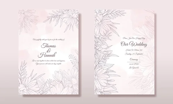 Γαμήλια Πρόσκληση Όμορφη Floral Γραμμή Τέχνης Πρότυπο Πρόσκληση Γάμου Minimalist — Διανυσματικό Αρχείο