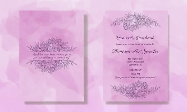 Minimalistische Floral Wedding Invitation Card Template Design Hochzeitseinladung Floral Line — Stockvektor