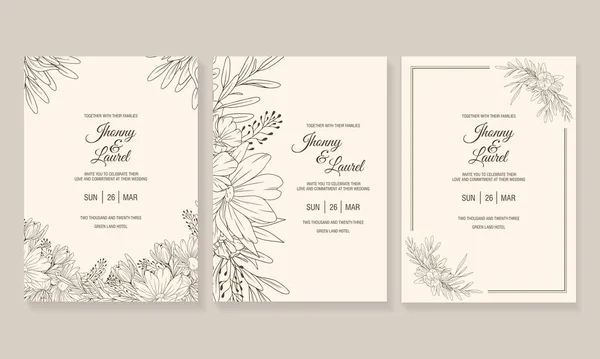 Modelo Cartão Convite Casamento Arte Linha Floral Bonita Design Modelo —  Vetores de Stock