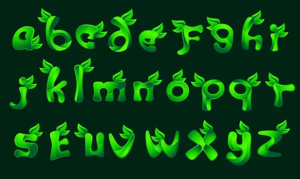Ensemble Lettres Alphabet Avec Feuilles Vert Éco Style Alphabet Botanique — Image vectorielle