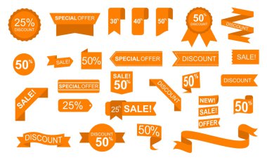 Satış Etiketleri Simgesi Seti. Fiyat etiketi ayarlandı. Satış etiketleri seti. Vektör.