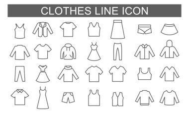 Kıyafet ikonları paketi. Giysi simgeleri ayrıştırıldı. Vektör İllüstrasyonu