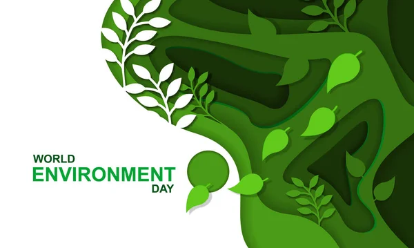 World Environment Day Green Branch Leaves Background Vector Design — Stock Vector