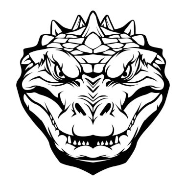 Timsah başı siyah beyaz çizim vektörü çizimi