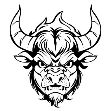 Boğa başı siyah-beyaz vektör çizimi