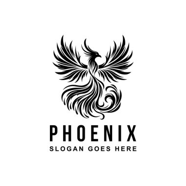 Phoenix logo tasarımı. Phoenix logo vektör çizimi. Phoenix siyah beyaz vektörü.