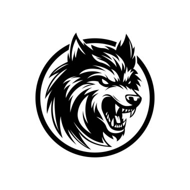 Kızgın Kurt logosu çizimi. Kurt siyah ve beyaz vektör.