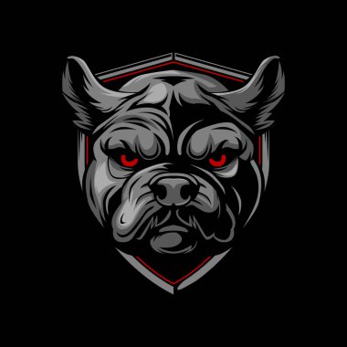 Kızgın Bulldog başı Kalkan vektör illüstrasyonunda