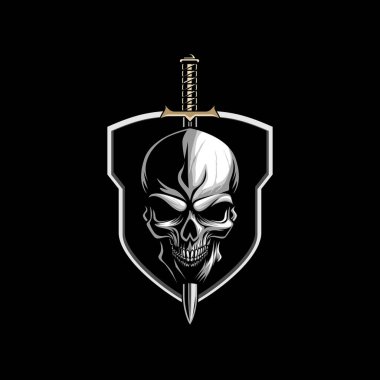 Shield vektör logo şablon koleksiyonunda Bıçak Bıçaklı Kafatası