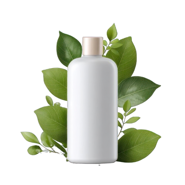 PNG. Çevre dostu şampuan şişesi, minimal ambalaj, şeffaf arka planda izole edilmiş, sürdürülebilir ürün konsepti.