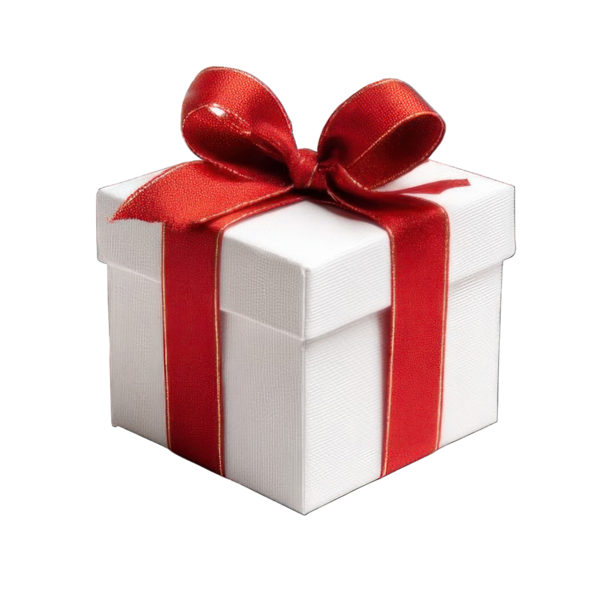 PNG. Kırmızı kurdeleli hediye kutusu, şeffaf arka planda izole, kutlama ve tatil konsepti, temiz ışıklandırma.