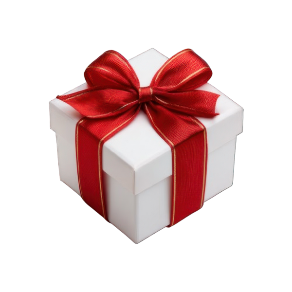 PNG. Kırmızı kurdeleli hediye kutusu, şeffaf arka planda izole, kutlama ve tatil konsepti, temiz ışıklandırma.