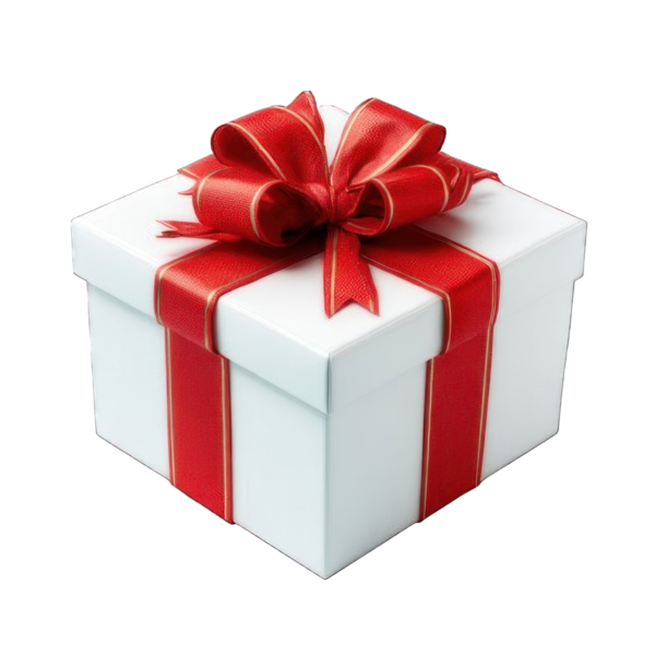 PNG. Kırmızı kurdeleli hediye kutusu, şeffaf arka planda izole, kutlama ve tatil konsepti, temiz ışıklandırma.