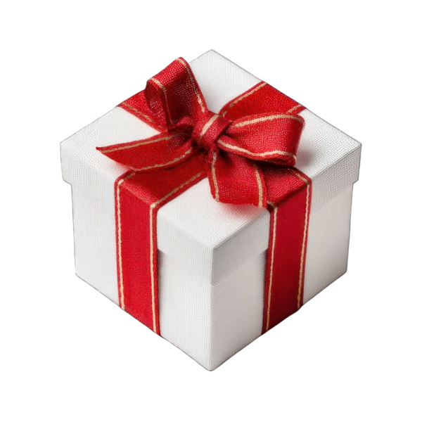 PNG. Kırmızı kurdeleli hediye kutusu, şeffaf arka planda izole, kutlama ve tatil konsepti, temiz ışıklandırma.