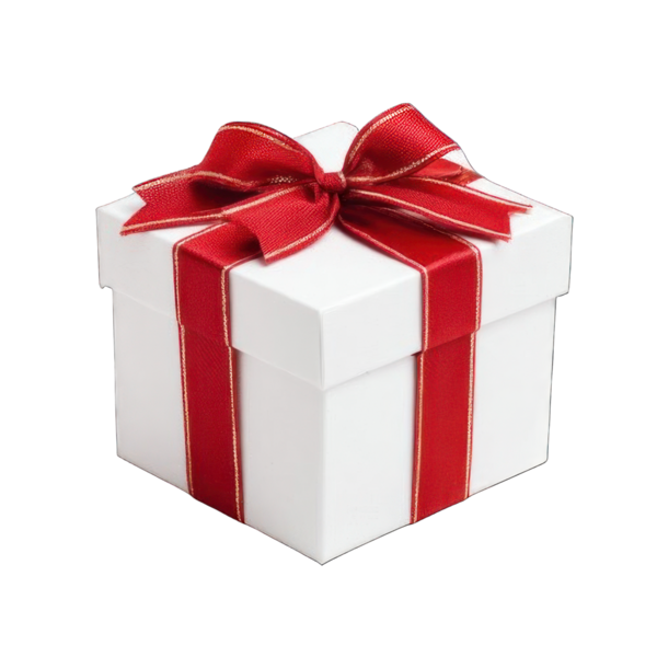 PNG. Kırmızı kurdeleli hediye kutusu, şeffaf arka planda izole, kutlama ve tatil konsepti, temiz ışıklandırma.
