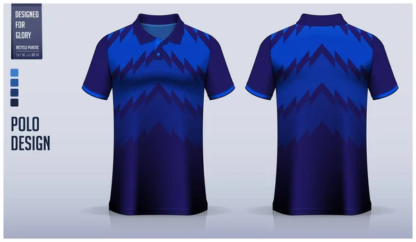 蓝色马球衫造型模板设计 足球球衣 高尔夫球 运动服 摘要模式设计 运动服在前面看 在后面看 病媒图解 — 图库矢量图片