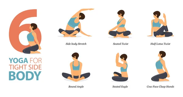 Infografica Yoga Posa Allenamento Casa Nel Concetto Corpo Laterale Stretto — Vettoriale Stock