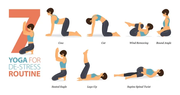 Infografik Yoga Posen Für Das Training Hause Konzept Der Stressabbau — Stockvektor