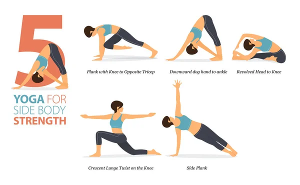 Infografica Yoga Posa Allenamento Casa Nel Concetto Forza Del Corpo — Vettoriale Stock