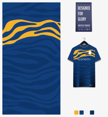 Futbol forması desenli tasarım. Futbol takımı, bisiklet, e-spor, basketbol, tişört modeli şablonu için mavi arka planda kaplan deseni. Kumaş deseni. Soyut arkaplan. Vektör İllüstrasyonu.