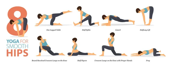 Infografik Yoga Posen Für Das Training Hause Konzept Der Glatten — Stockvektor