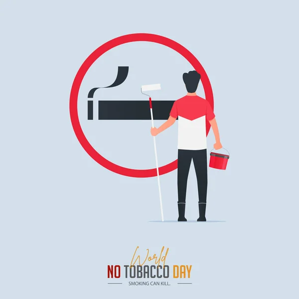 Plakatentwurf Zum Mai Zum Weltnichtrauchertag Mann Bemalt Stop Raucher Schild — Stockvektor