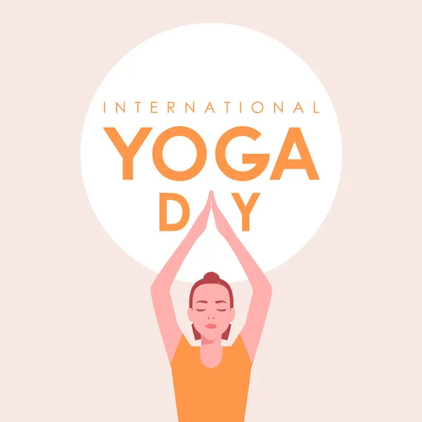 stock vector 21 June International Yoga Day banner or poster with women doing yoga poses. Flat cartoon in yoga or asana poses. Vector illustration