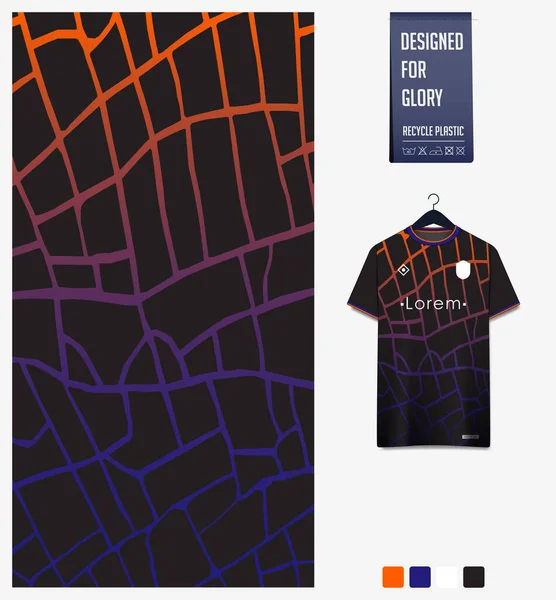 足球球衣图案设计 蓝色背景上的马赛克图案为足球套件 足球套件 自行车 电子竞技 T恤造型模板 面料图案 摘要背景 病媒图解 — 图库矢量图片