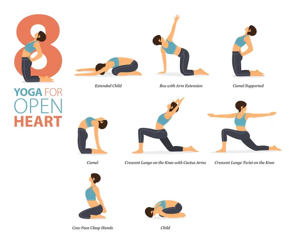 Infografik Yoga Posen Für Das Training Hause Konzept Des Offenen — Stockvektor