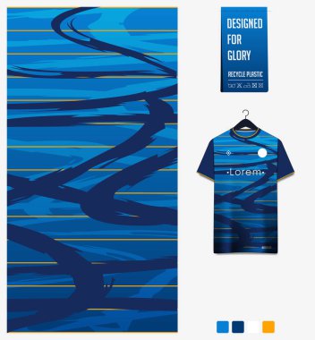 Futbol forması, futbol takımı için kumaş tekstil tasarımı, futbol kulübü için spor tişörtü modeli. Üniformalı ön manzara. Spor geçmişi için soyut bir model. Kumaş deseni. Vektör İllüstrasyonu