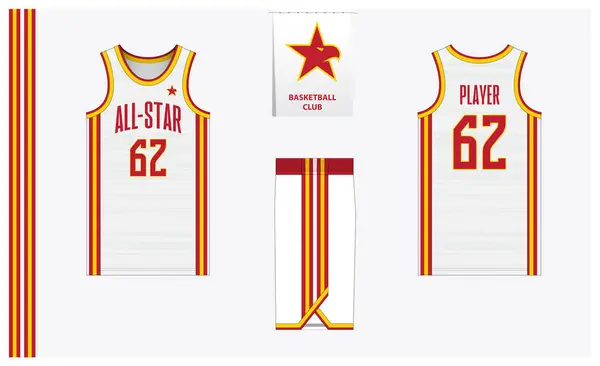 stock vector Basketball uniform mockup template design for sport club. Basketball jersey, basketball shorts in front, back view and side view. Basketball logo design. Vector Illustration