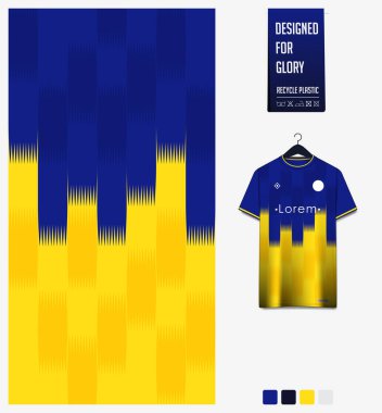 Futbol forması, tekstil deseni dizaynı, futbol takımı için spor tişörtü modeli. Üniformalı ön manzara. Spor arka planı için geometrik desen. Damalı desen. Vektör İllüstrasyonu