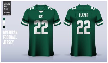 Mavi ve kırmızı Amerikan futbol forması şablon tasarımı. Ön manzara ve arka manzara futbol takımı tasarımı. Vektör İllüstrasyonu