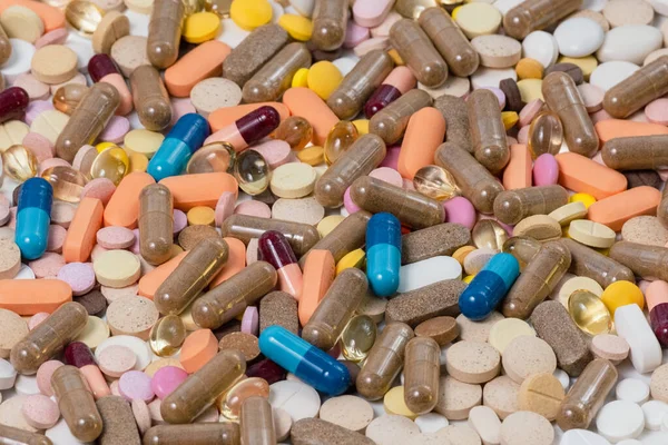 Bakgrund Olika Piller Droger Piller Kapslar Tabletter Vitaminer Begreppet Apotek Stockbild