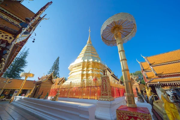 Phra Doi Suthep Buddyjska Świątynia Tajska Architektura Świątynia Złote Święte — Zdjęcie stockowe