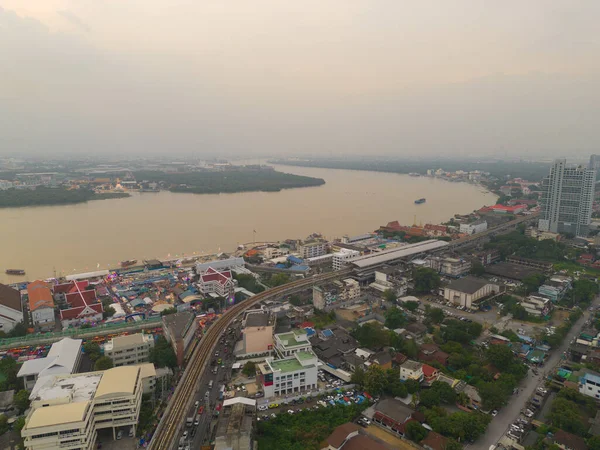 Αεροφωτογραφία Πάνω Από Κατάστρωμα Παρατήρησης Του Πύργου Samut Prakan Πόλη — Φωτογραφία Αρχείου