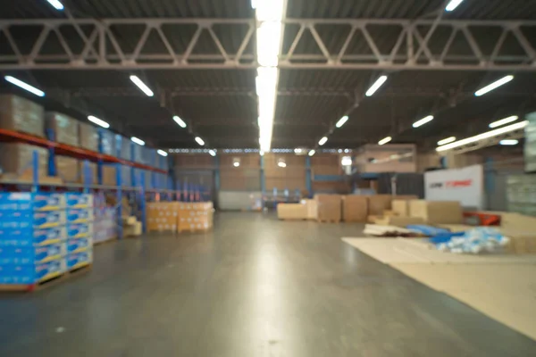 Blurry Bokeh Abstract Background Interior Large Warehouse Retail Store Industry — Stock Photo, Image
