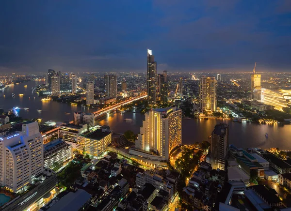 Вид Воздуха Город Бангкок Реке Чао Прайя Таиланде Финансовый Район — стоковое фото