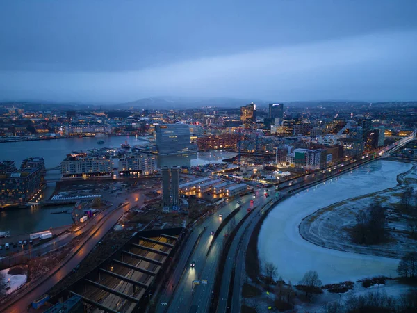 Вид Воздуха Центр Осло Скайлайн Норвегия Финансовые Кварталы Бизнес Центры — стоковое фото